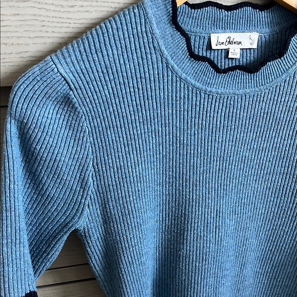 Sam Edelman Leslie Ribbed Knit Round Neck Short Sleeve Scallop Edge Top - Picture 4 of 10